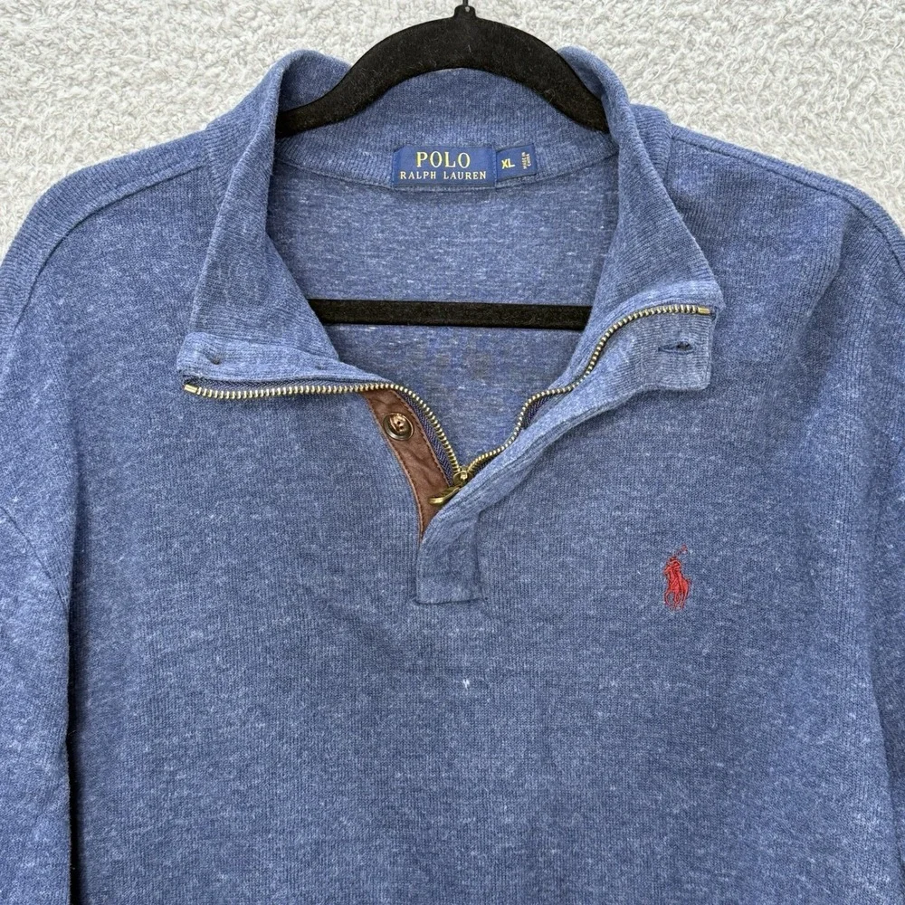 Ralph Lauren Polo Sweater Mens XL Blue Pony Mock Neck 1/4 Zip‎ Henley Pullover